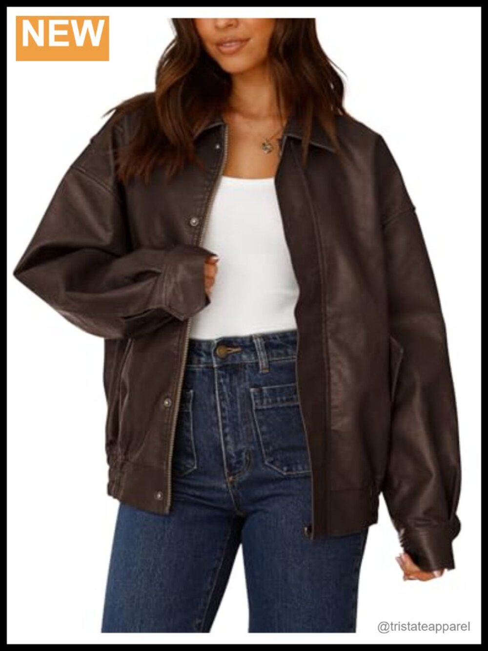 Faux Leather Motorcycle Jacket Zip Up Moto Biker Coat Oversized